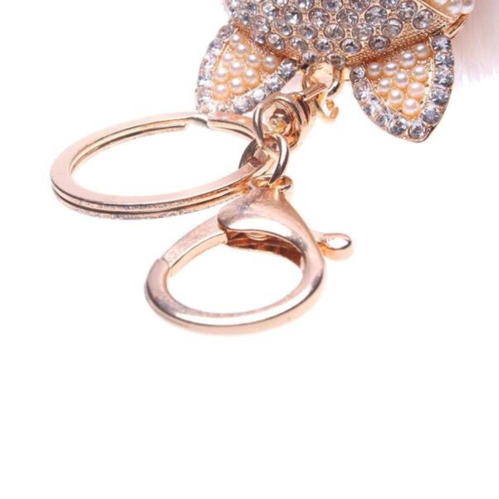 Crystal & Pearl Fox Hot Pink Pom Pom Keychain - Picture 3 of 15